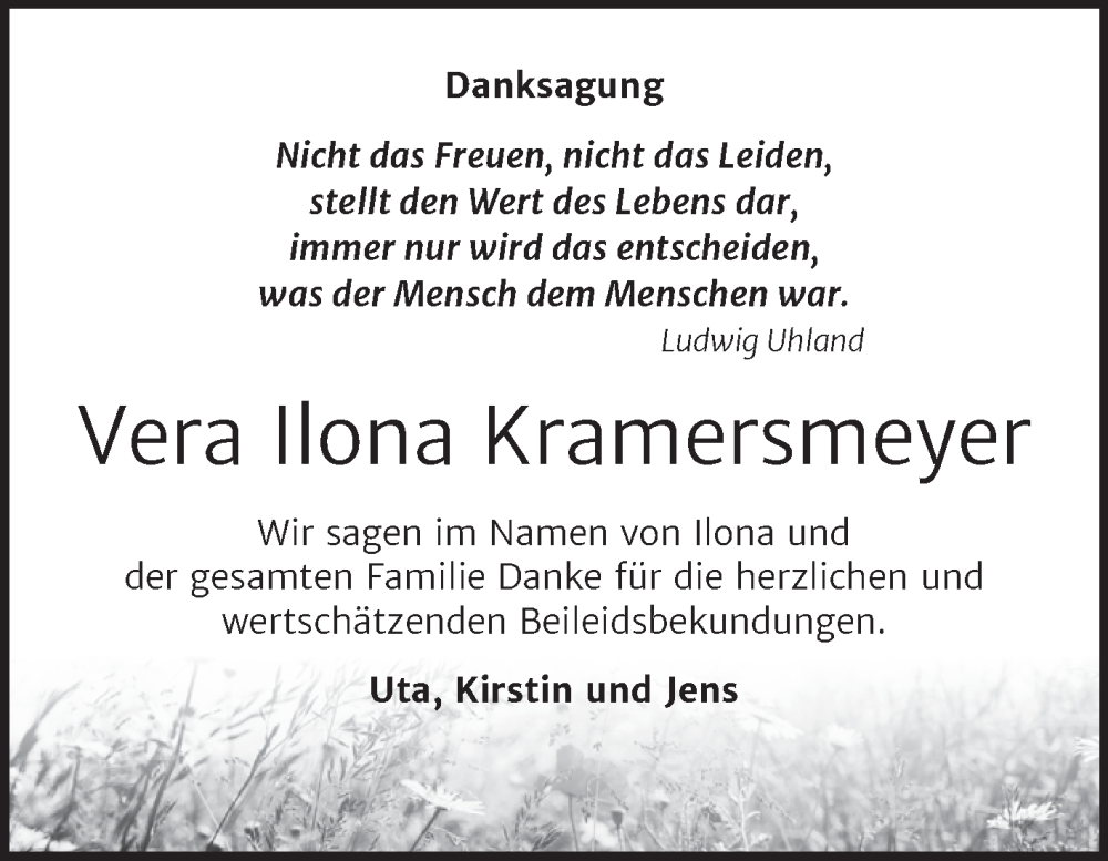  Traueranzeige für Vera Ilona Kramersmeyer vom 14.02.2026 aus Trauerkombi Bernburg