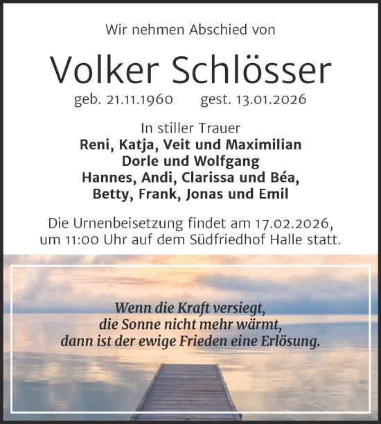 Traueranzeige von Volker Schlösser von Mitteldeutsche Zeitung Halle/Saalkreis