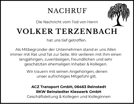 Traueranzeige von Volker Terzenbach von Super Sonntag Quedlingburg