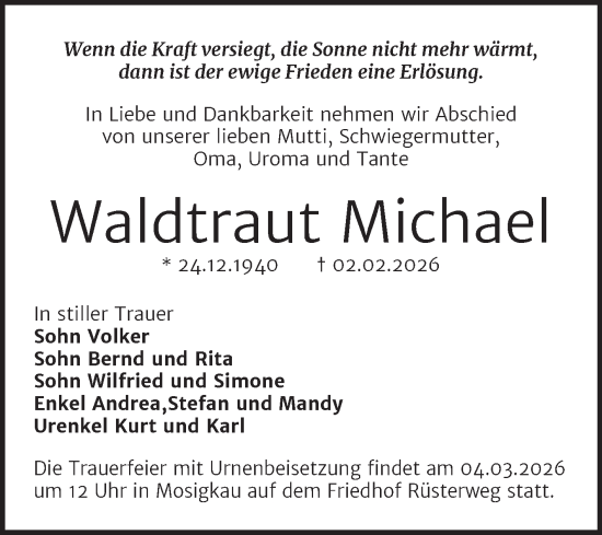 Traueranzeige von Waldtraut Michael von Trauerkombi Bitterfeld