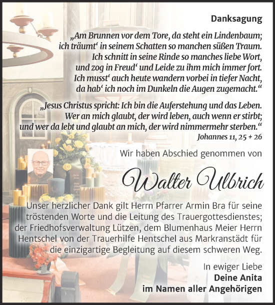 Traueranzeige von Walter Ulbrich von Super Sonntag Weißenfels