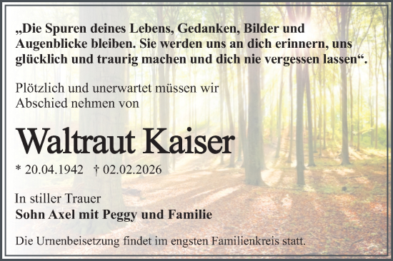 Traueranzeige von Waltraut Kaiser von Trauerkombi Dessau