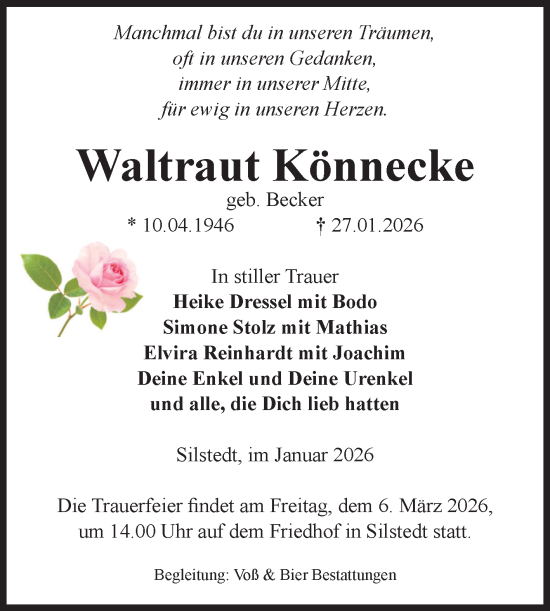 Traueranzeige von Waltraut Könnecke von Volksstimme Wernigerode