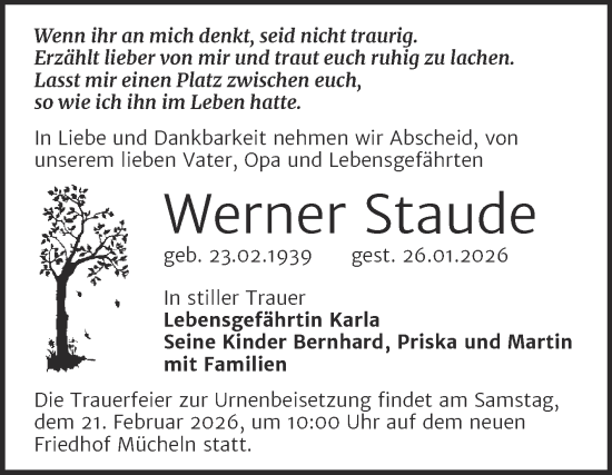 Traueranzeige von Werner Staude von Trauerkombi Merseburg