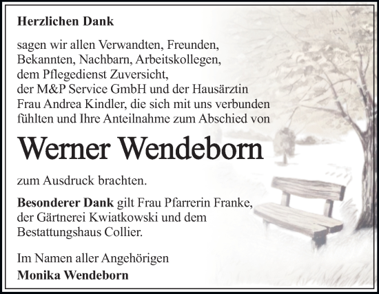 Traueranzeige von Werner Wendeborn von Trauerkombi Dessau