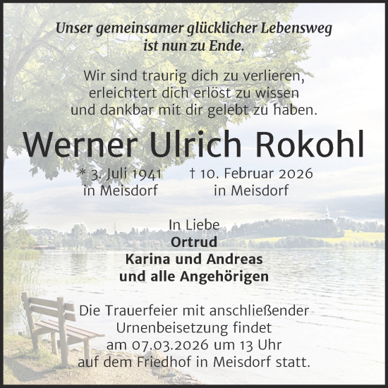 Traueranzeige von Werner Ulrich Rokohl von Trauerkombi Quedlinburg