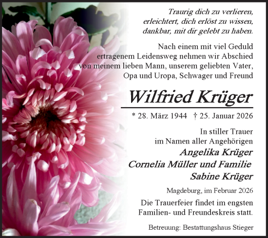 Traueranzeige von Wilfried Krüger von Volksstimme Magdeburg