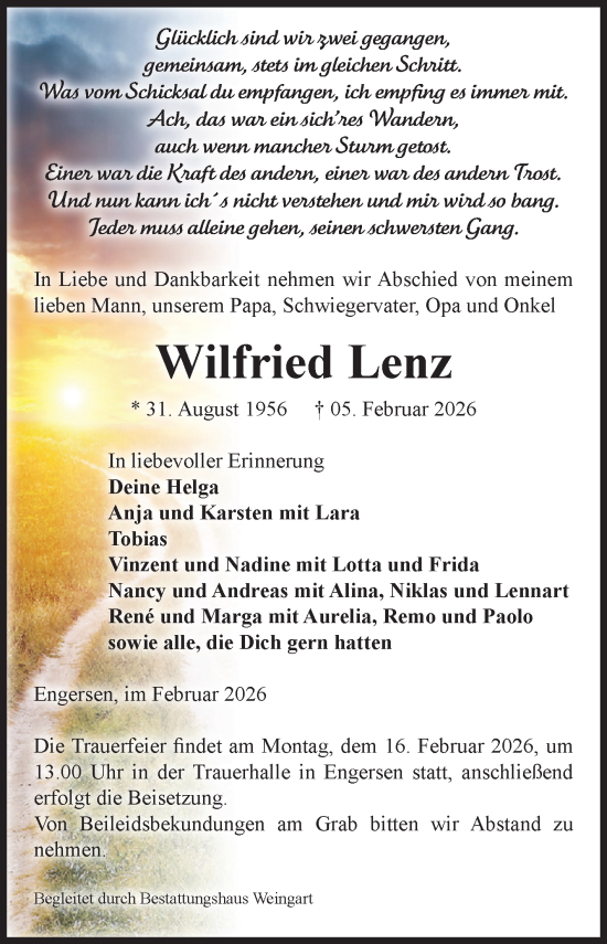 Traueranzeige von Wilfried Lenz von Volksstimme Altmark West