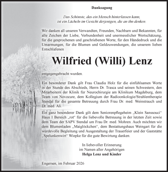 Traueranzeige von Wilfried Lenz von Volksstimme Altmark West