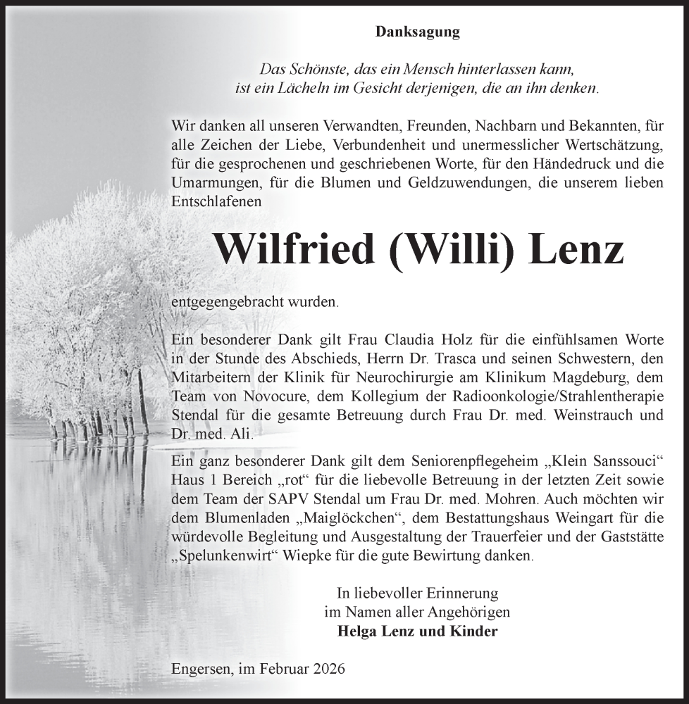  Traueranzeige für Wilfried Lenz vom 27.02.2026 aus Volksstimme Altmark West