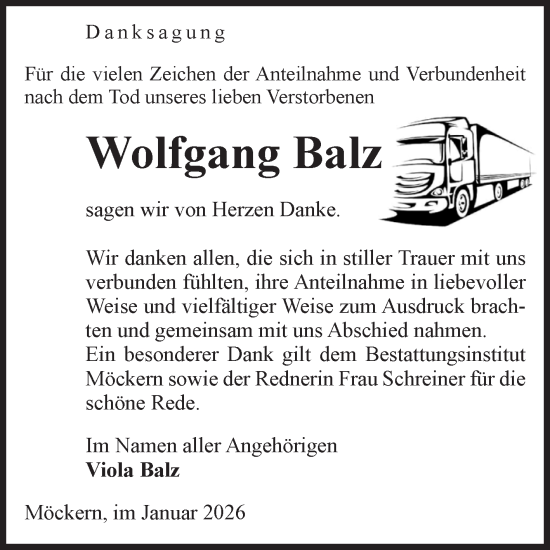 Traueranzeige von Wolfgang Balz von Volksstimme Burg/Genthin