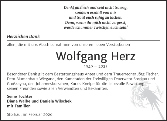 Traueranzeige von Wolfgang Herz von Trauerkombi Weißenfels
