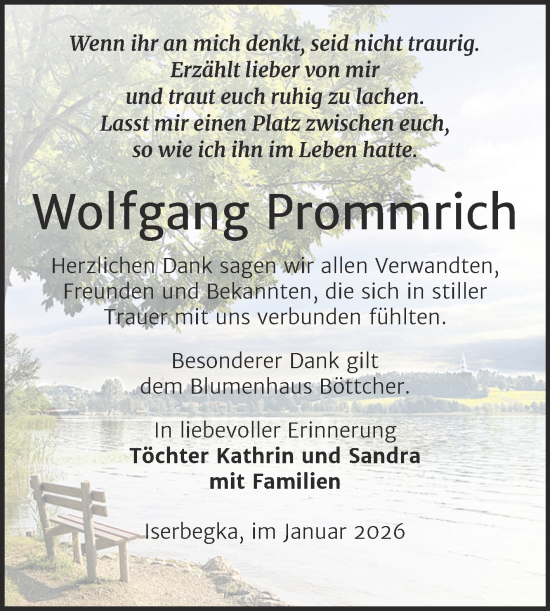 Traueranzeige von Wolfgang Prommrich von Trauerkombi Wittenberg