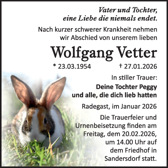 Traueranzeige von Wolfgang Vetter von Trauerkombi Köthen